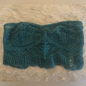 NWOT🦋Free People Lace and Smocked Back Bandeau Large Dark Teal